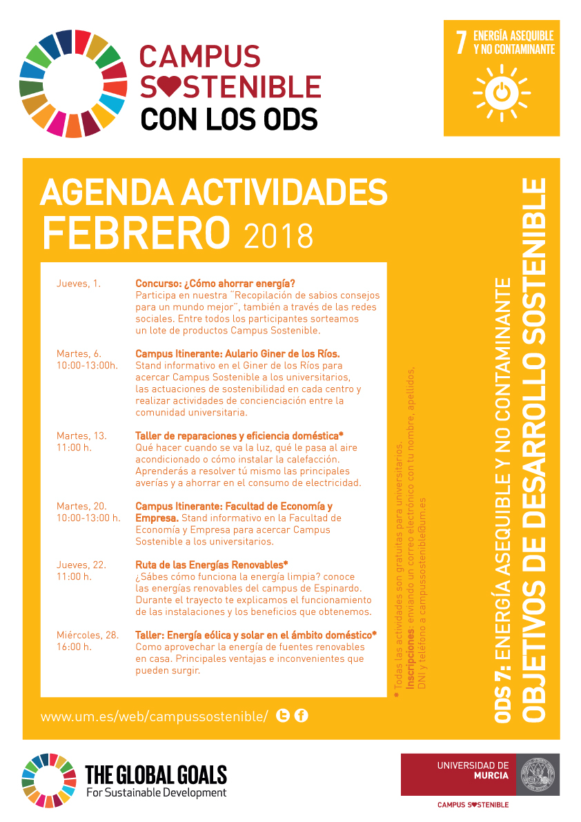 Cartel actividades de Concienciación en Febrero 2018 de Campus Sostenible