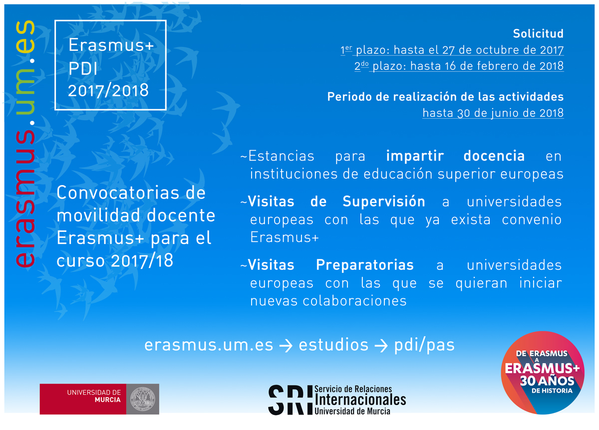 Fin segundo plazo de solicitud Convocatorias Erasmus+ Movilidad PDI: 16 de Febrero