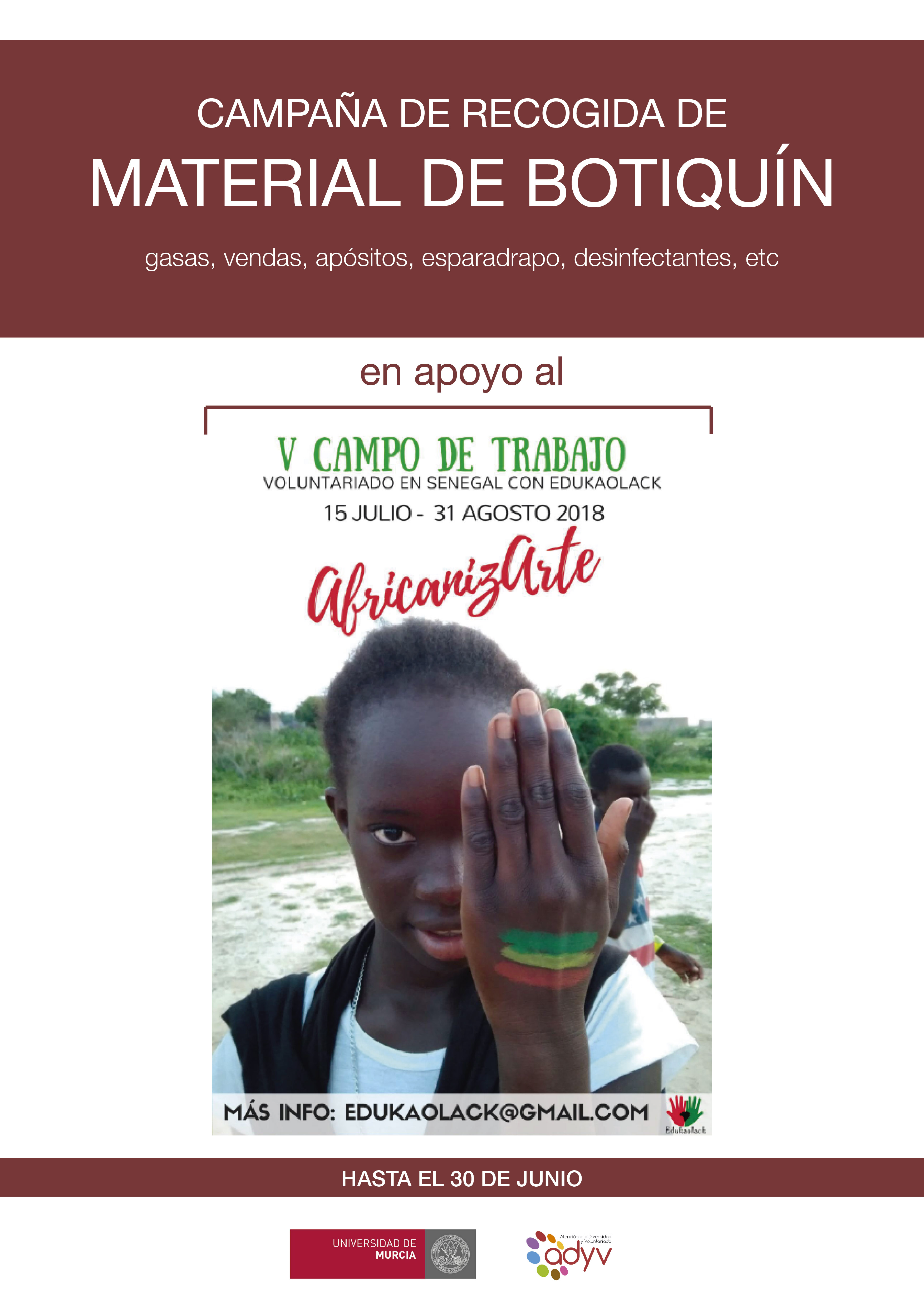 Cartel de la campaña de recogida de material de botiquín para Senegal