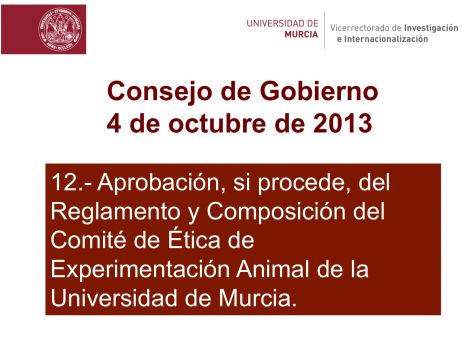 Nuevo reglamento ético de experimentación animal en la Universidad de Murcia
