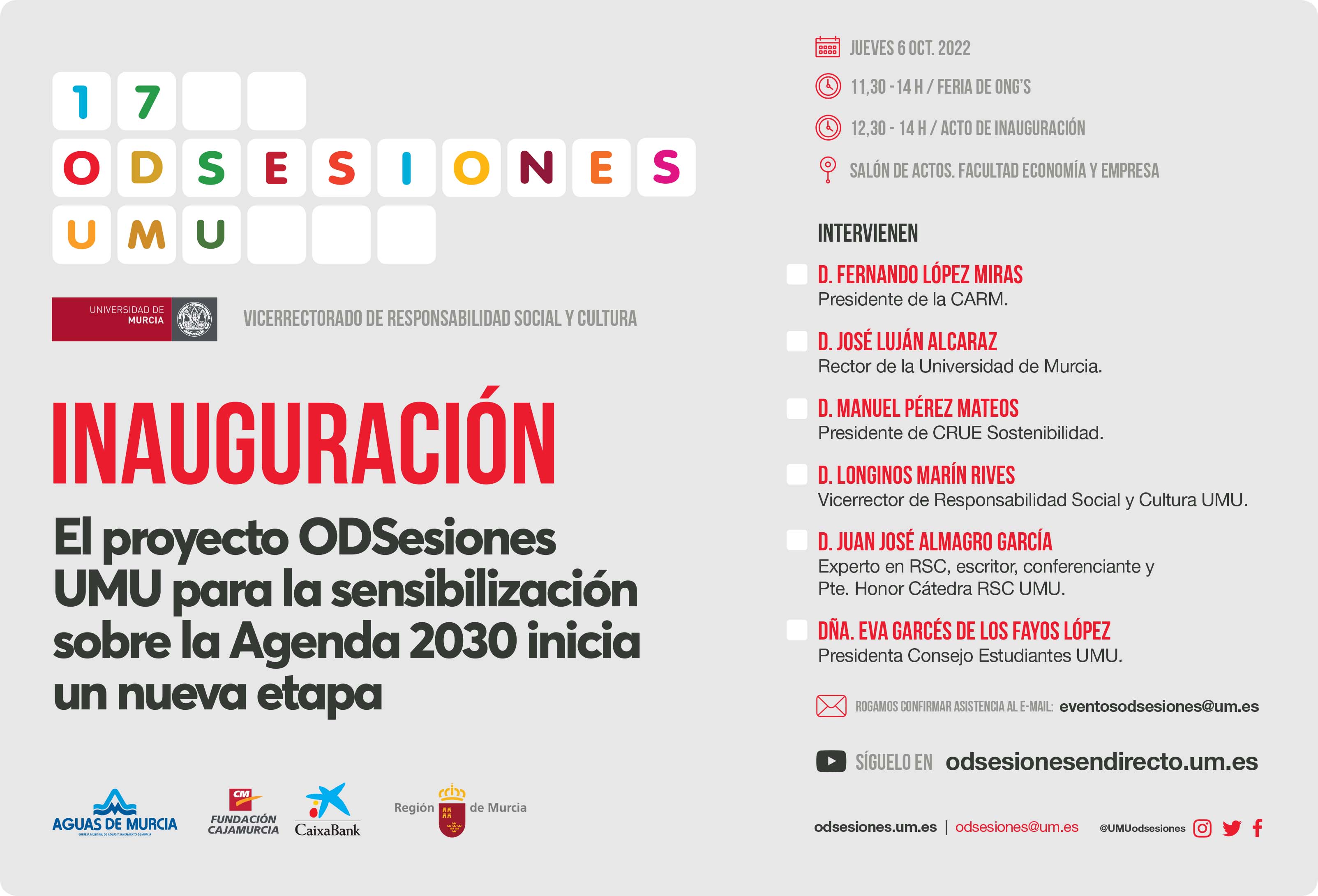 Inauguración de la segunda edición del proyecto ODSesiones de la Universidad de Murcia, que conciencia sobre la Agenda 2030