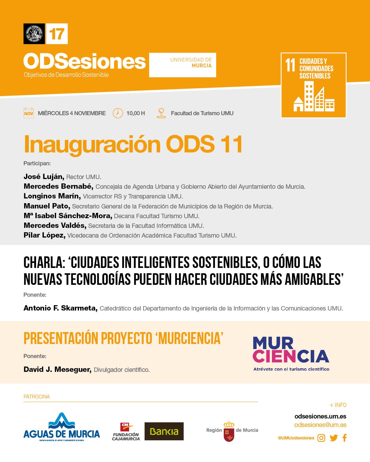 Inauguración del ODS 11 de ODSesiones en la facultad de Turismo de la Universidad de Murcia