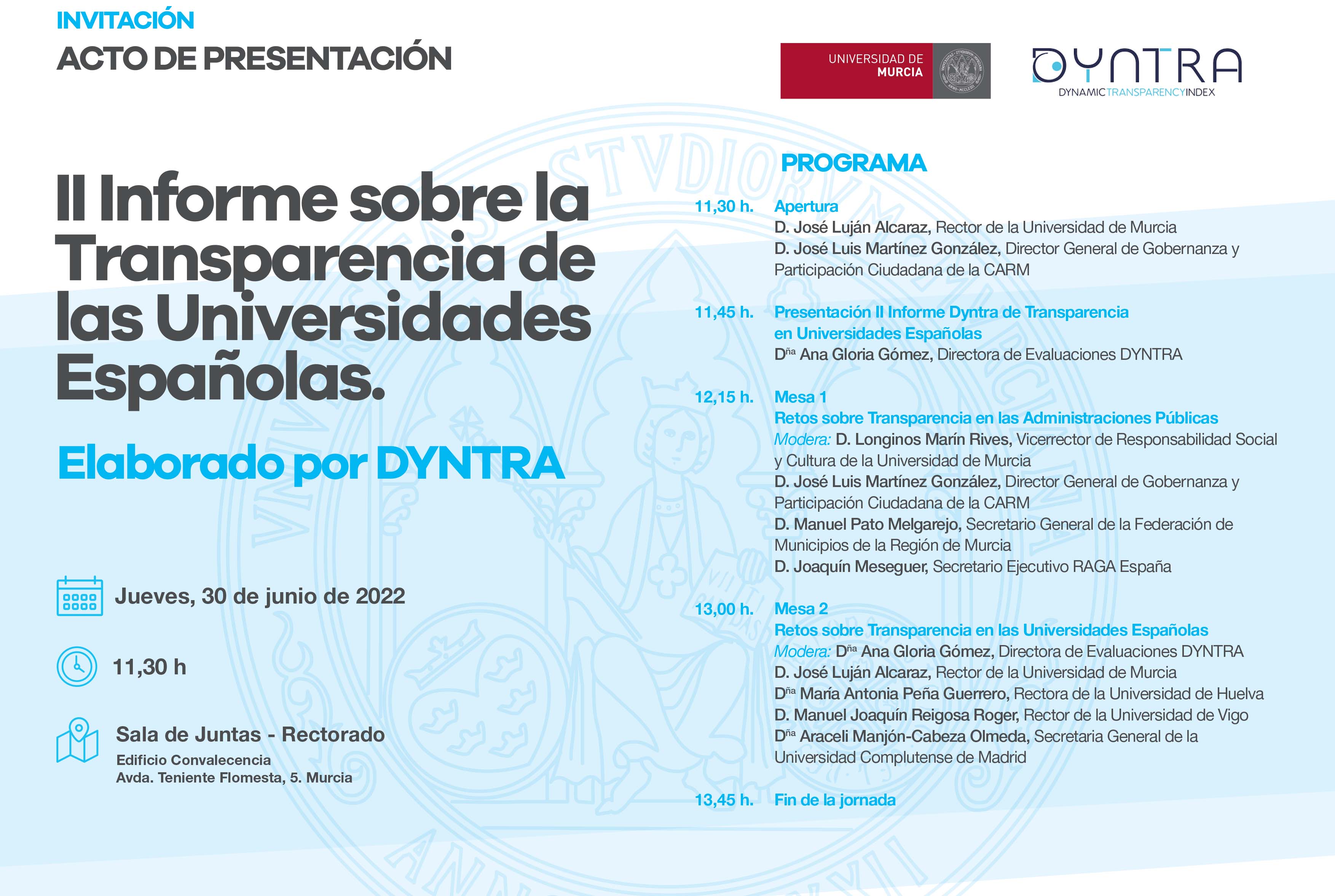 Informe de transparencia de DYNTRA, presentado en la Universidad de Murcia
