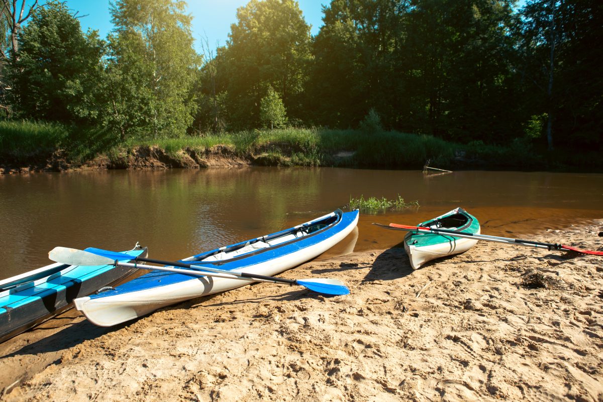Canoas en la orilla de un río