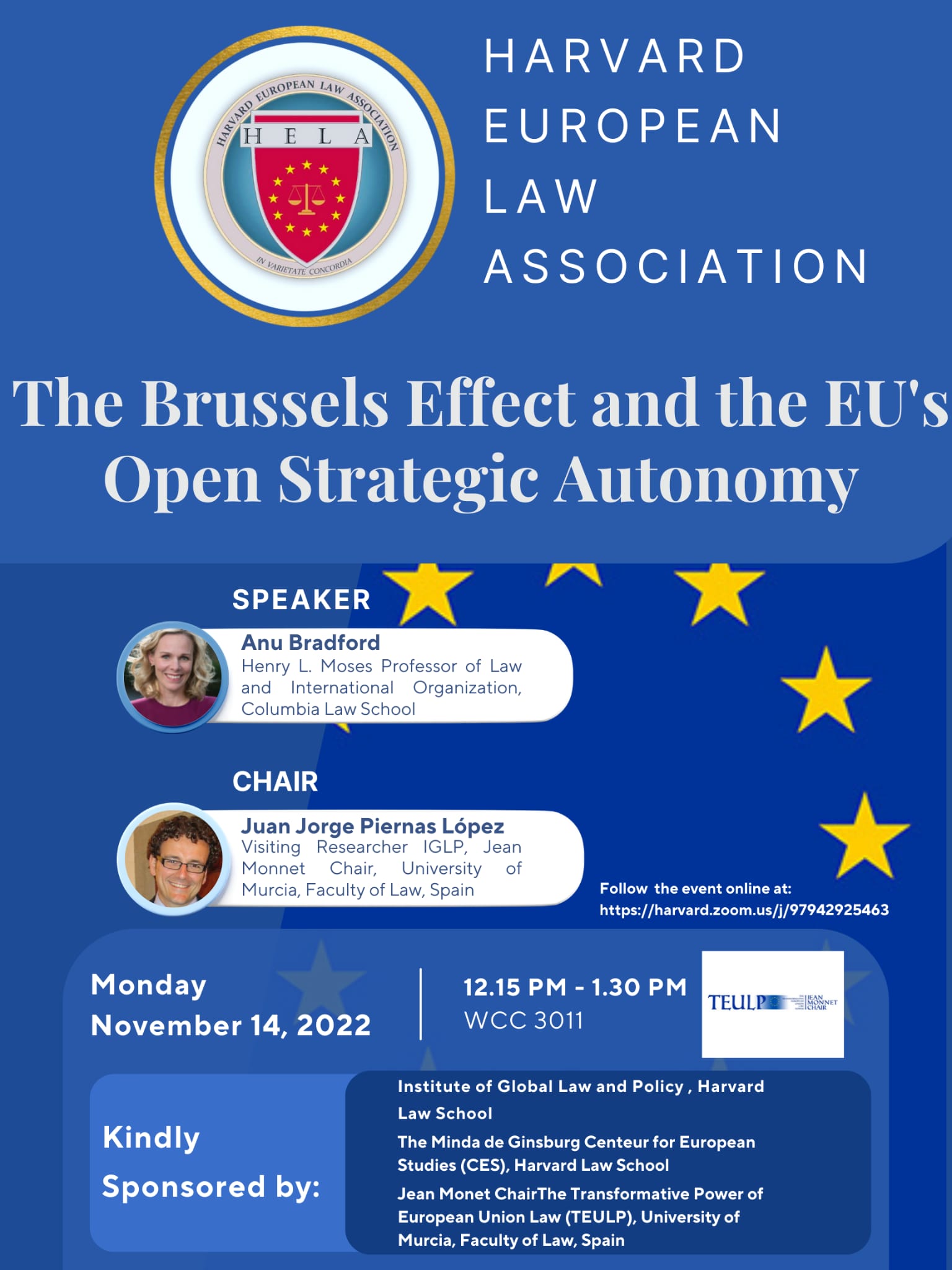 El profesor Jorge Piernas organiza seminario en la Universidad de Harvard sobre la Autonomía Estratégica Abierta de la Unión Europea