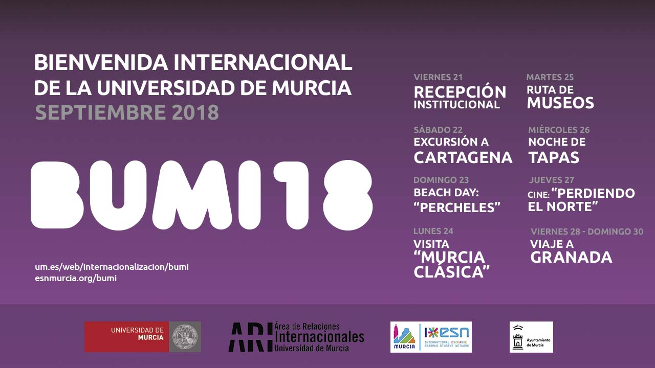 BUMI18 Bienvenida Internacional de la Universidad de Murcia del 21 al 30 de septiembre