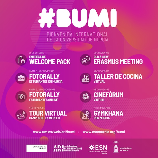 Bienvenida a los nuevos estudiantes internacionales de la UMU 2020-21 #BUMI