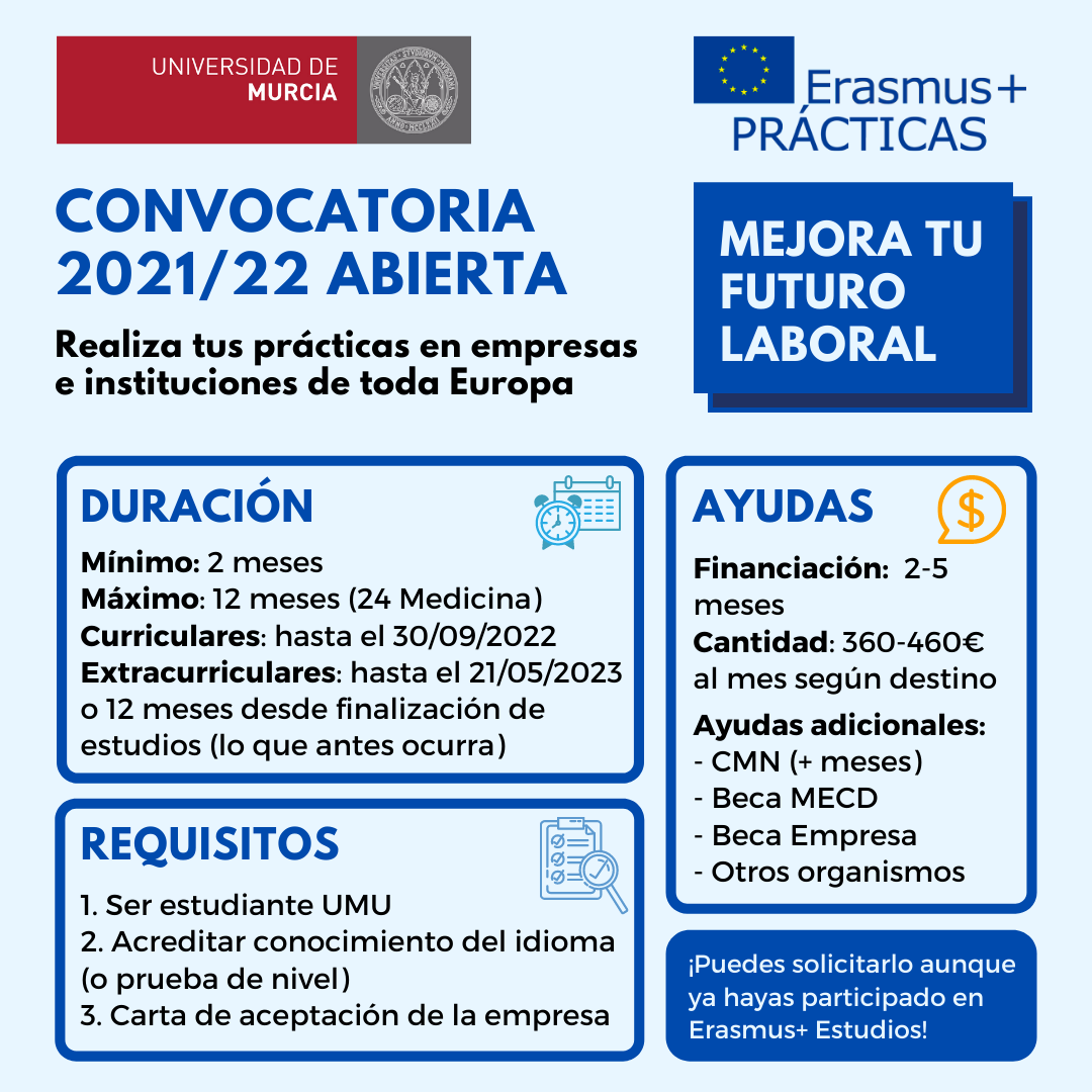 Abierta la última fase de la convocatoria Erasmus+ Prácticas 2021-22: realiza tus prácticas en empresas e instituciones de toda Europa