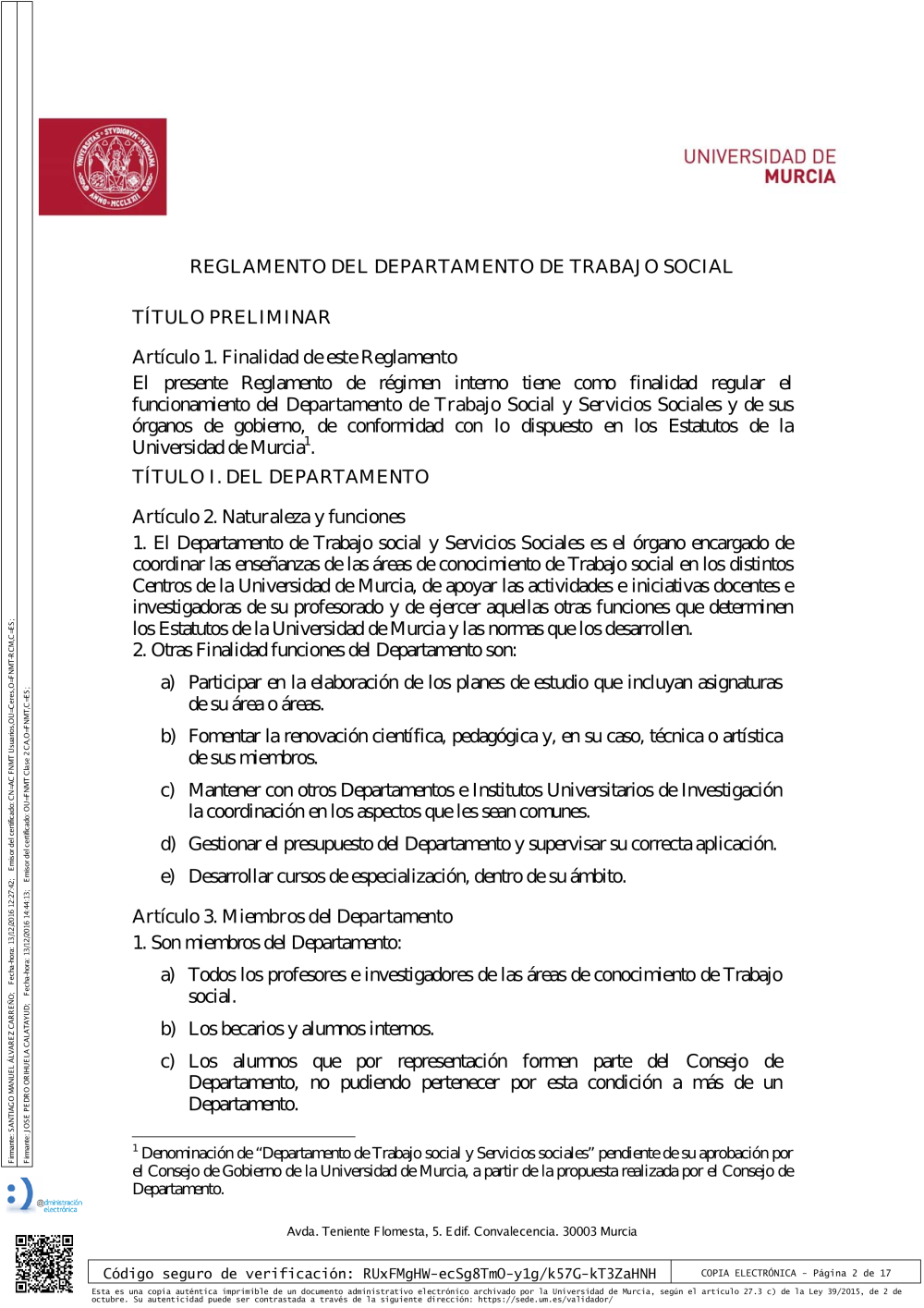 Reglamento Departamento Trabajo Social Y Servicios Sociales