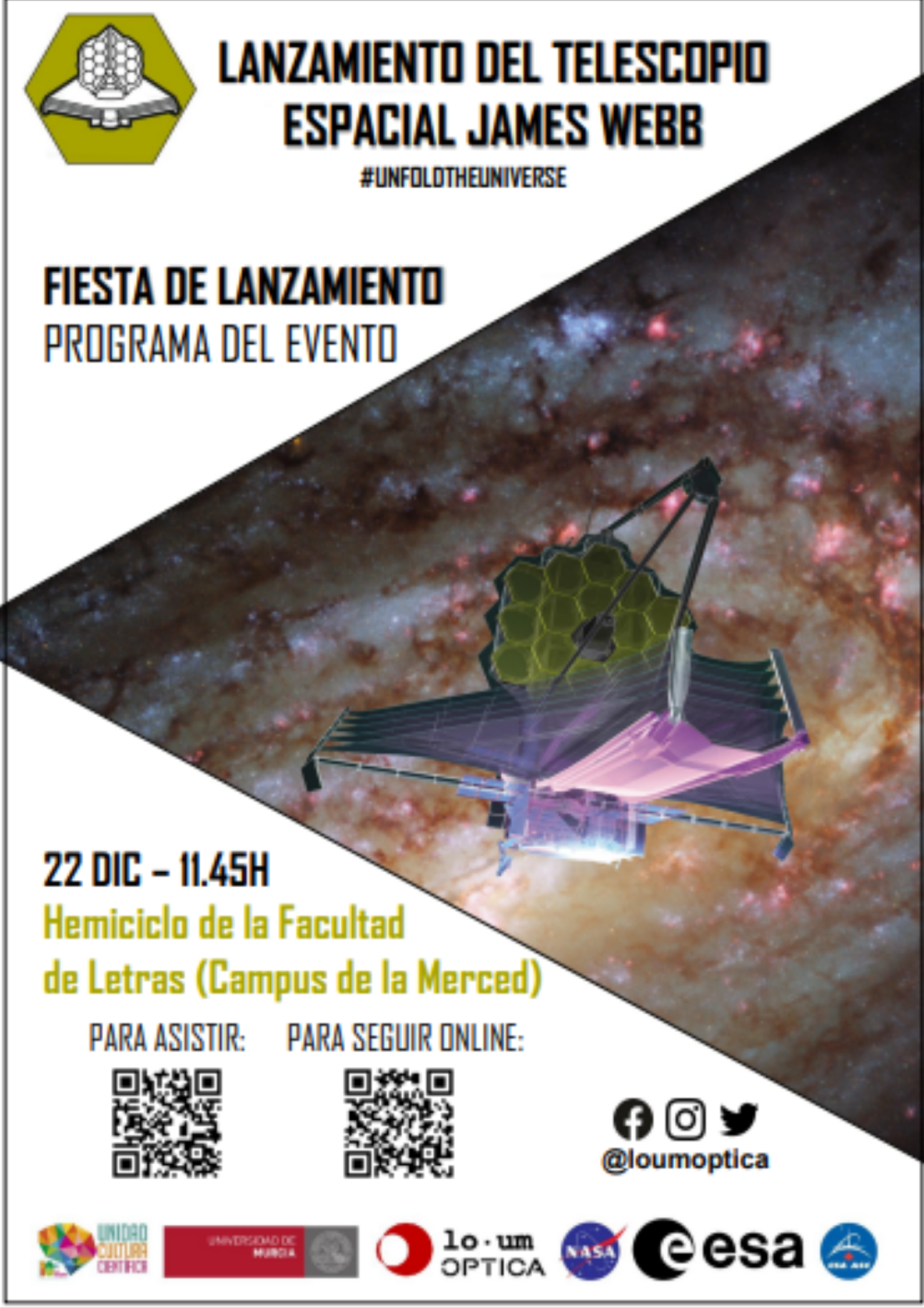 El LOUM OPTICA Chapter de la UMU organiza una jornada muy “espacial” con motivo del lanzamiento del telescopio James Webb