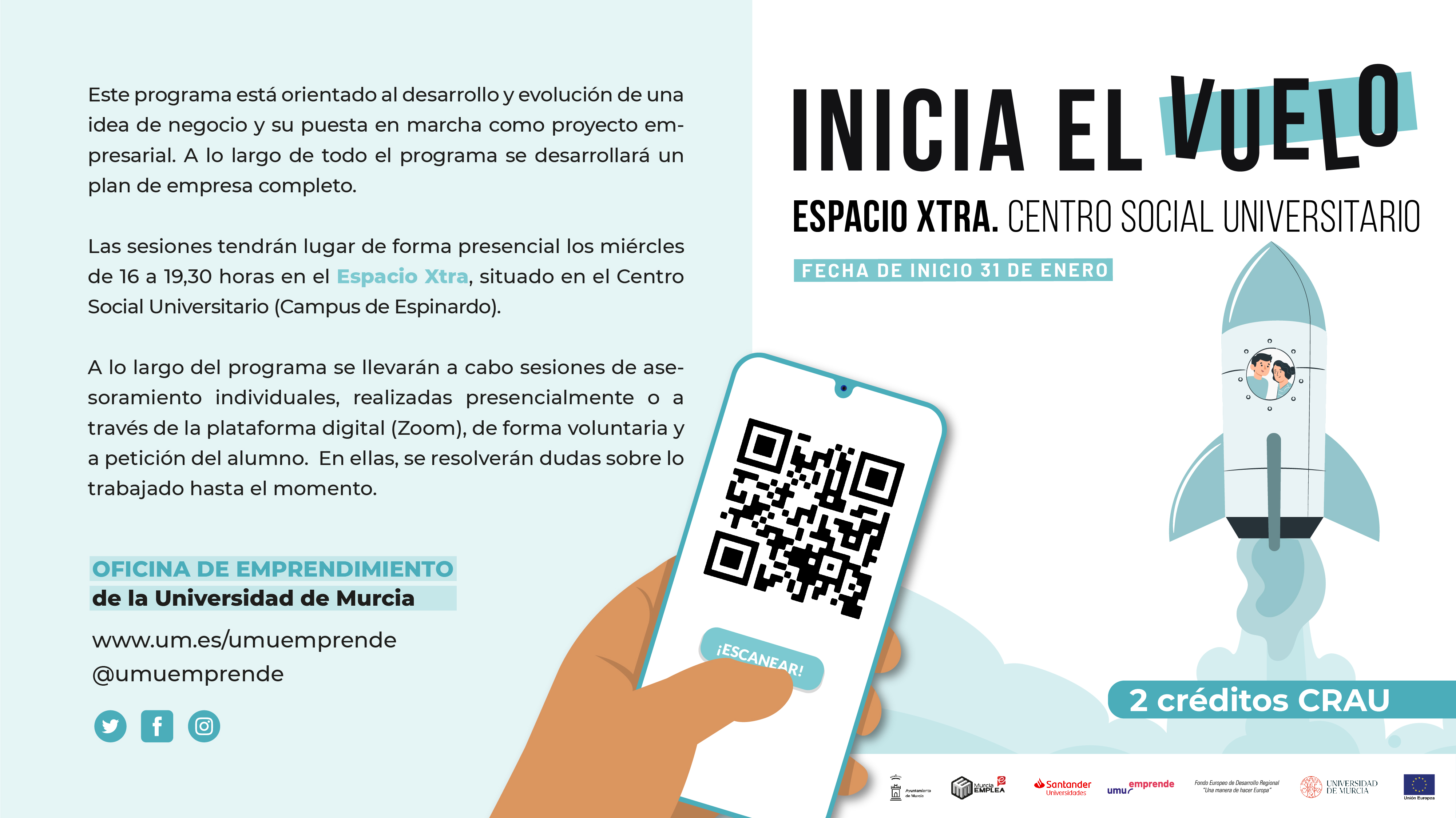 La Oficina de Emprendimiento de la UMU, gracias al Convenio firmado con el Ayuntamiento de Murcia, lanza el programa “Inicia el Vuelo”